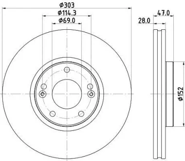 HELLA PRO HYUNDAI Гальмівний диск передн. GRANDEUR 2.2, 2.4, 3.3, KIA для PAGID 8DD 355 122-501 фото товару