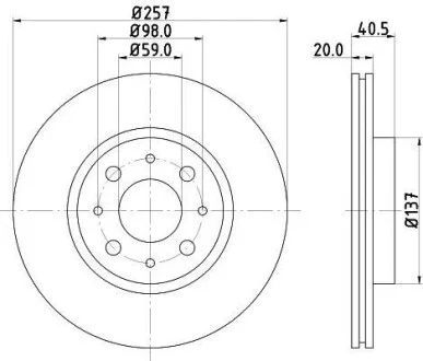 HELLA PRO HIGH CARBON FIAT Гальмівний диск передн. DOBLO, ALFA ROMEO, LANCIA для PAGID 8DD 355 127-151 фото товару
