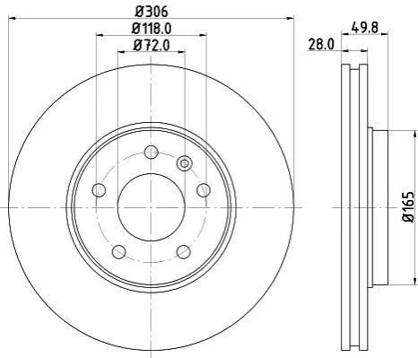 <strong>HELLA PRO HIGH CARBON RENAULT Диск тормозной передн. Trafic II, Opel Vivaro 01- PAGID 8DD 355 127-801 (фото 1)</strong>