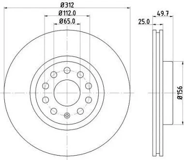 HELLA PRO HIGH CARBON VW гальмівний диск передній Audi A3 03- VW Golf V, Passat 05- Skoda для PAGID 8DD 355 127-971 фото товару
