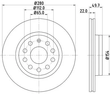 HELLA PRO HIGH CARBON AUDI диск гальмівний перед.(280x22) (вентил.) A3 03- VW Golf V, Caddy 04- для PAGID 8DD 355 127-991 фото товару