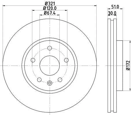 <strong>HELLA PRO HIGH CARBON OPEL гальмівний диск передн. INSIGNIA A, CHEVROLET CAMARO, SAAB PAGID 8DD 355 129-091 (фото 1)</strong>