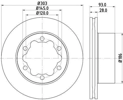 <strong>HELLA PRO HIGH CARBON DB диск гальмівний задн. Sprinter 509 511 515 518 06- (303,4*28) PAGID 8DD 355 129-411 (фото 1)</strong>