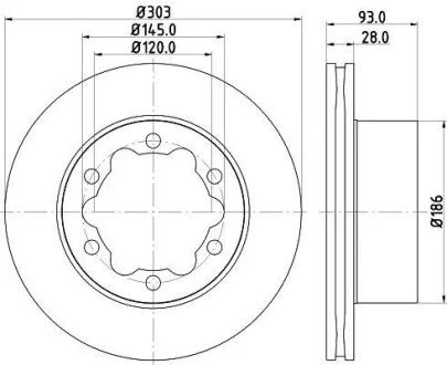 HELLA PRO HIGH CARBON DB диск гальмівний задн. Sprinter 509 511 515 518 06- (303,4*28) для PAGID 8DD 355 129-411 фото товару