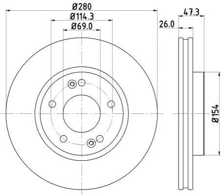 <strong>HELLA PRO HIGH CARBON HYUNDAI диск гальмівний передн. Tucson, Sonata 04-, Kia Magentis PAGID 8DD 355 129-711 (фото 1)</strong>