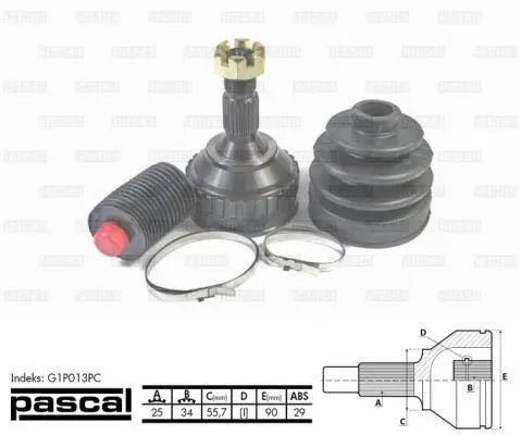 <strong>Шарнір приводного валу зовнішній лів/прав (25z/34z/55,3мм ABS:29) PEUGEOT 306, 405 II 1.8/1.9D/2.0 08.92-05.01 PASCAL G1P013PC (фото 1)</strong>