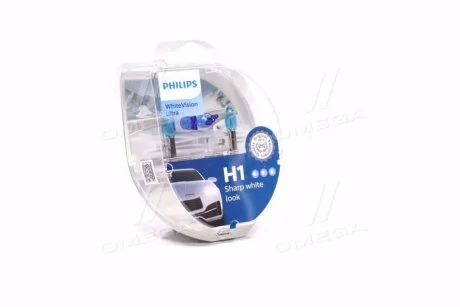 Лампа розжарювання H1 + W5W WhiteVision ultra 12V 55W P14,5s (+60) (3700K) компл.(вир-во Philips) для PHILIPS 12258WVUSM фото товару