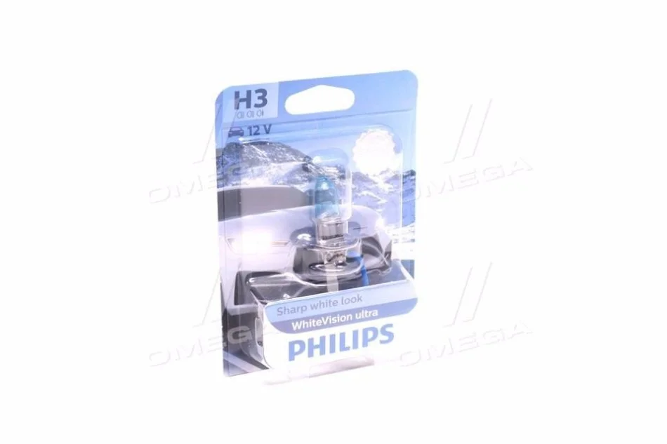 <strong>Лампа розжарювання H3 WhiteVision ultra 12V 55W P14,5s (+60) (3900K) 1шт. blister (вир-во Philips) PHILIPS 12336WVUB1 (фото 1)</strong>