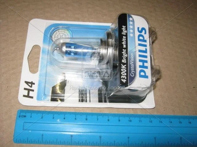 <strong>Лампа розжарювання H4 12V 60/55W P43t-38 Cristal Vision 1шт blister 4300K (вир-во Philips) PHILIPS 12342CVB1 (фото 1)</strong>