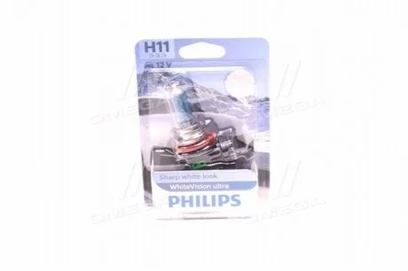 Автолампа H11 B1 12V 55W PGJ19-2 WhiteVision ultra +60% (4000K) (1 шт. в блістері) для PHILIPS 12362WVUB1 фото товару