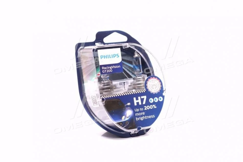 <strong>Лампа (Набір 2шт) H7 12В 55Вт PX26D (EN) up to 200% greater brightness RacingVision GT200 3500K PHILIPS 12972RGTS2 (фото 1)</strong>