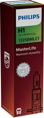 <strong>Лампочка Masterlife галоген H1 (24 В, 70 Вт, тип гнізда: P14,5S) PHILIPS 13258MLC1 (фото 1)</strong>