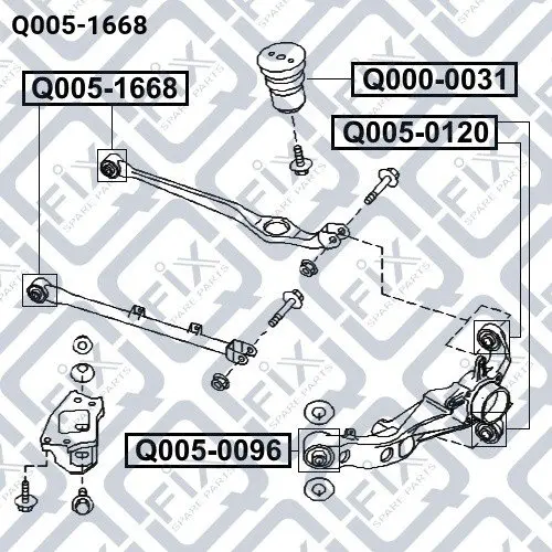 <strong>Сайлентблок заднього поперечного важеля NISSAN / INFINITI Q-FIX Q0051668 (фото 1)</strong>