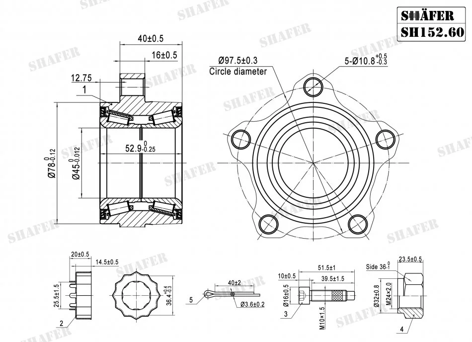 <strong>Підшипник передній Ford Transit, 00-06, (45x53x78), монт. ккт.+ SHAFER SH15260K (фото 1)</strong>