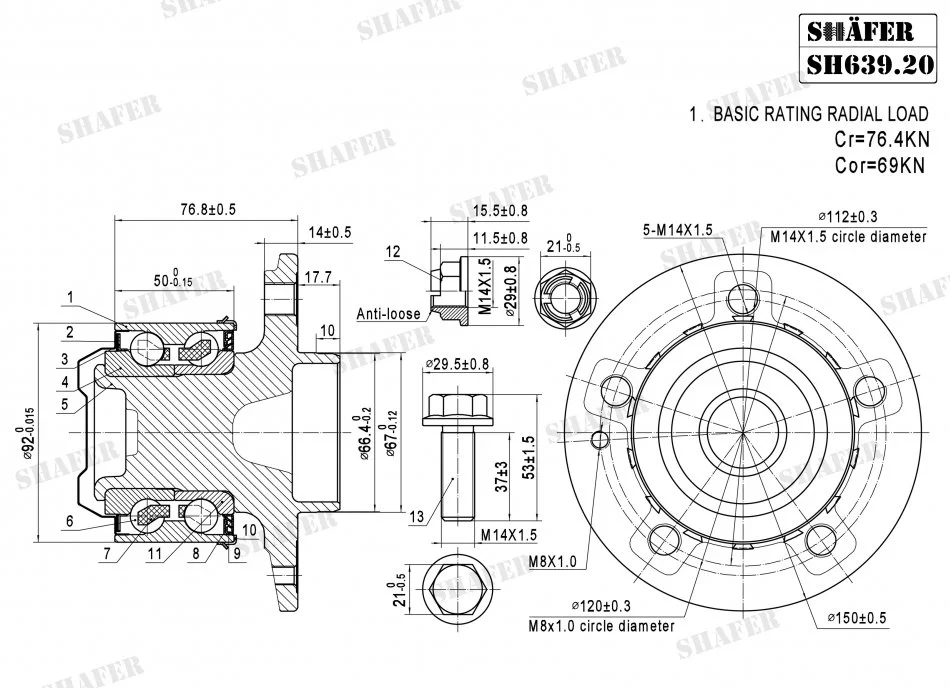 <strong>Ступиця передня MB Vito (639) (03-) (з устан.комплект)) SHAFER SH63920K (фото 1)</strong>
