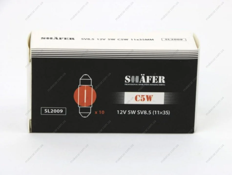 <strong>Лампа накаливания 12V 5W C5W SV8.5 (11×35) (картонная упаковка по 10шт)) SHAFER SL2009 (фото 1)</strong>