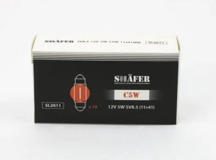 Лампа розжарювання 12V 5W C5W SV8.5 (11×41) (картонна упаковка по 10шт) для SHAFER SL2011 фото товару