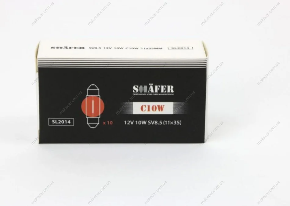 <strong>Лампа накаливания 12V 10W C10W SV8.5 (11×35) (картонная упаковка по 10шт)) SHAFER SL2014 (фото 1)</strong>