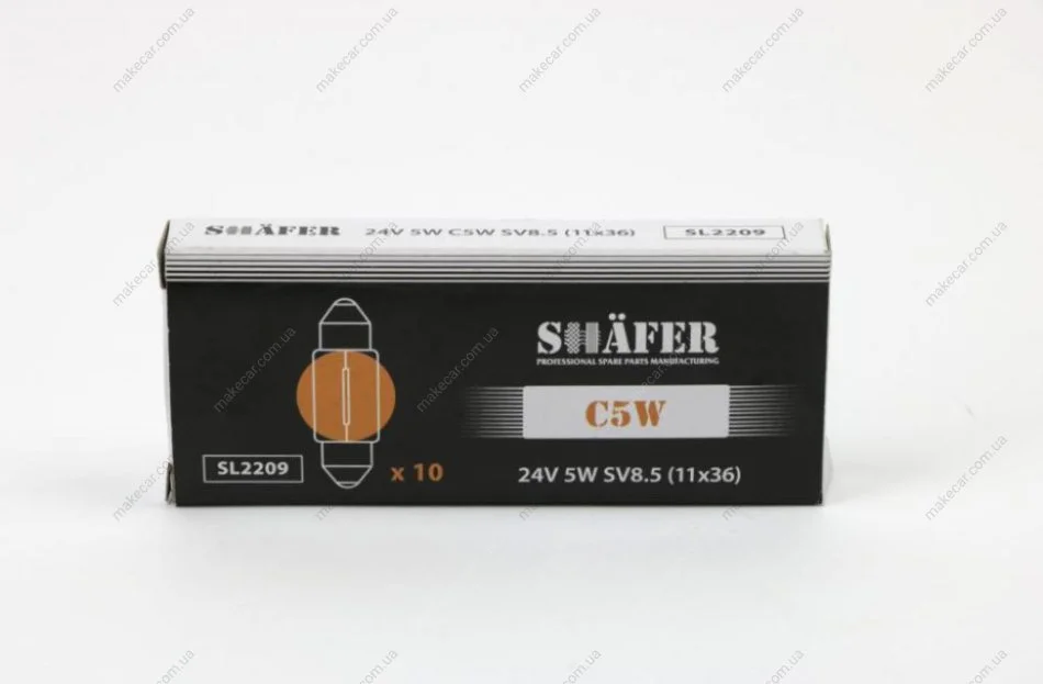 <strong>Лампа розжарювання 24V 5W C5W SV8.5 (11x36) SHAFER SL2209 (фото 1)</strong>