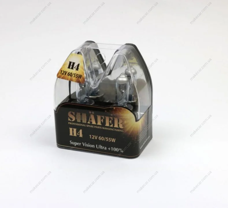 <strong>Лампа галогенова H4 12V60/55W Super Vision Ultra +100% (комплект, пластиковий бокс 2шт)) SHAFER SL3004 (фото 1)</strong>