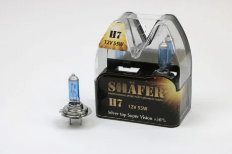 Лампа галогенова H7 12V55W Silver top Super Vision +50% (комплект, пластиковий бокс 2шт)) для SHAFER SL3007S фото товару