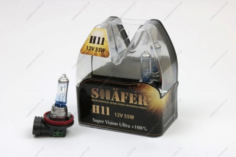 <strong>Лампа галогенова H11 12V55W Super Vision Ultra +100% (комплект, пластиковий бокс 2шт) SHAFER SL3011 (фото 1)</strong>