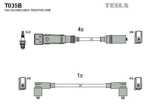 <strong>Провід високовольтний, комплект VW Caddy II 1.6i BLATNA TESLA T035B (фото 1)</strong>