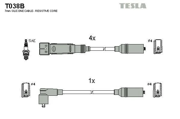 <strong>Кабель запалювання к-кт Audi 80 83-96 1,6 TESLA T038B (фото 1)</strong>