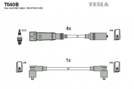 Комплект кабелей зажигания TESLA T040B