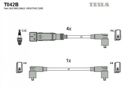 Кабель запалювання к-кт VW Polo, Skoda Felicia 95-01 1,6 AEE для TESLA T042B фото товару