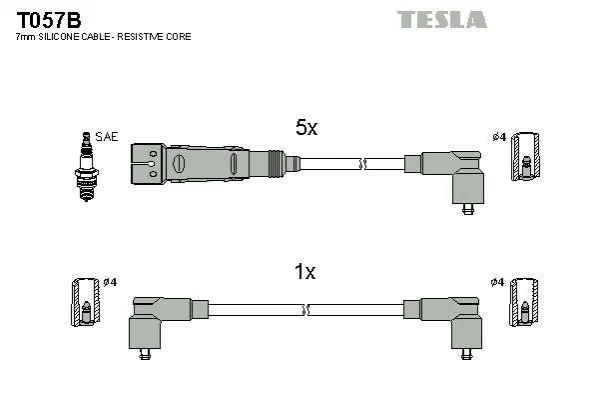 <strong>Кабель запалювання к-кт VW T4 90-03 2,5 AEN/AAF/ACU/AEU/AET TESLA T057B (фото 1)</strong>