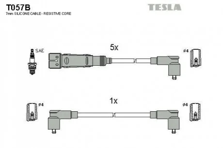 Кабель запалювання к-кт VW T4 90-03 2,5 AEN/AAF/ACU/AEU/AET для TESLA T057B фото товару