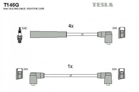 Кабель запалювання к-кт Ford 85-94 для TESLA T146G фото товару