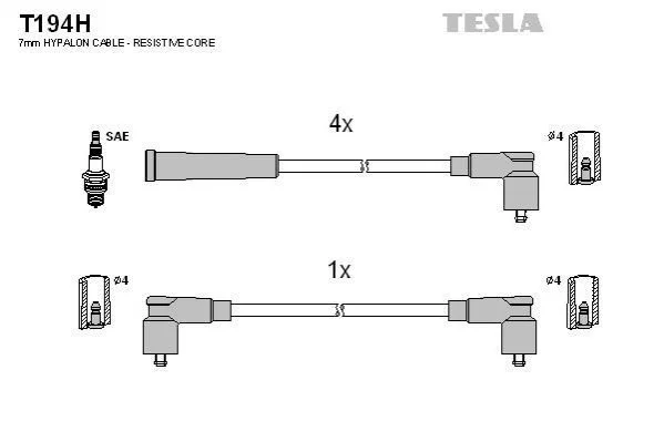 <strong>Кабель запалювання к-кт Skoda Felicia 94-98 1,3 carb TESLA T194H (фото 1)</strong>