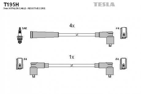 Кабель запалювання к-кт Skoda Felicia 94-01 1,3i 135B (SPI),136B (SPI) TESLA T195H