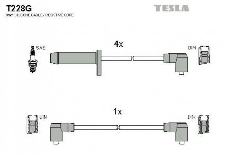 Комплект кабелей зажигания TESLA T228G (фото 1)