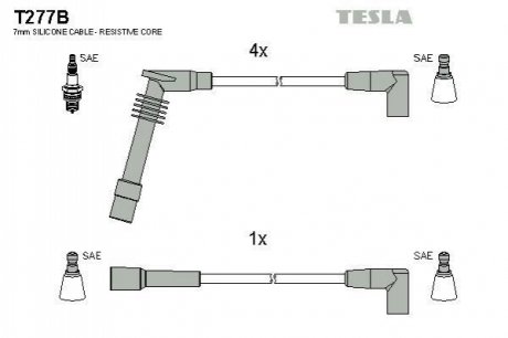 Комплект кабелей зажигания TESLA T277B