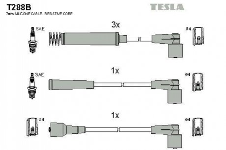Комплект кабелей зажигания TESLA T288B (фото 1)