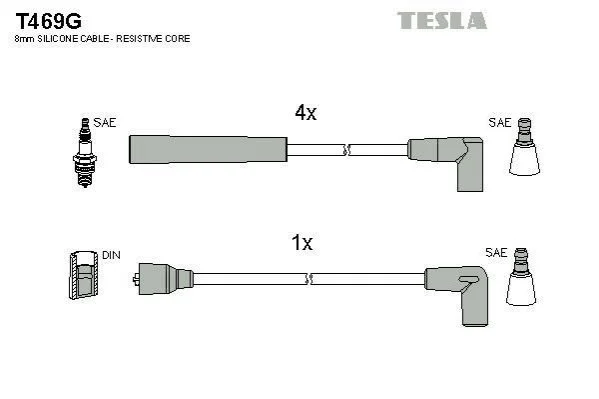 <strong>Кабель запалювання к-кт Ford Sierra 87-89 1,8 TESLA T469G (фото 1)</strong>
