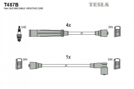 Комплект кабелей зажигания TESLA T487B