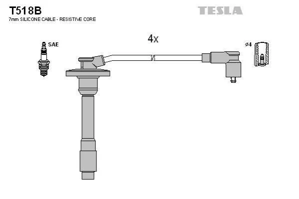 <strong>Провід високовольтний, комплект Toyota Avensis (97-00) 1.6, 1.8i BLATNA TESLA T518B (фото 1)</strong>