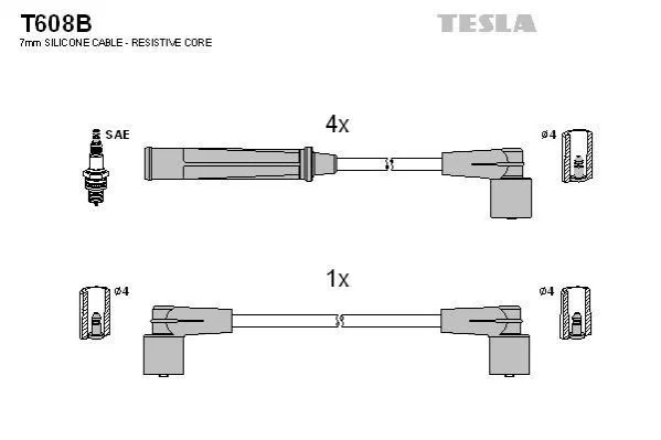 <strong>Кабель запалювання к-кт Volvo 740,940,960 83-93 2,0 TESLA T608B (фото 1)</strong>