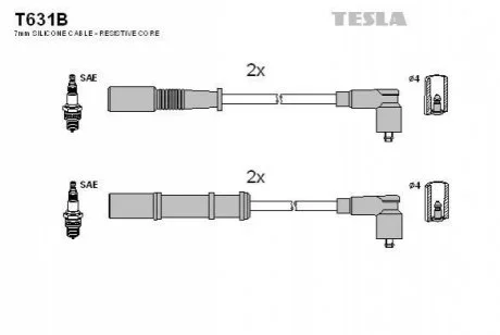 Провід високовольтні (к-кт) FIAT DOBLO (05-) 1.4i BLATNA для TESLA T631B фото товару