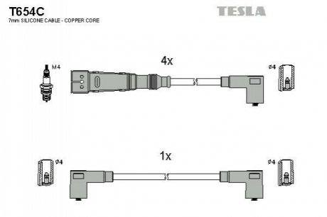 Комплект кабелей зажигания TESLA T654C
