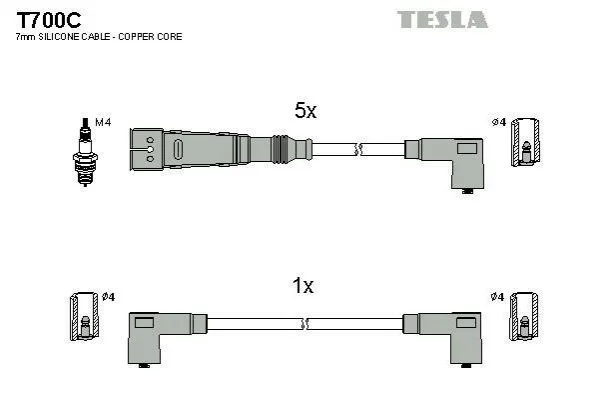 <strong>Кабель запалювання к-кт Audi, VW 81-96 2,0 TESLA T700C (фото 1)</strong>