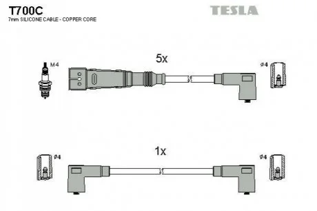 Кабель запалювання к-кт Audi, VW 81-96 2,0 для TESLA T700C фото товару
