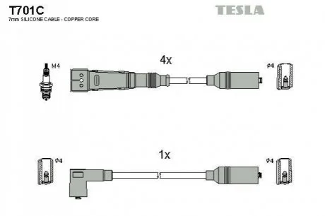 Кабель запалювання к-кт Audi 80 78-98 1,4 для TESLA T701C фото товару