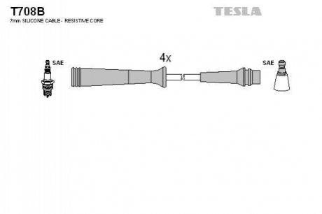 Комплект кабелiв запалювання TESLA T708B