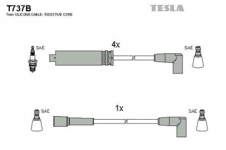 Комплект кабелей зажигания TESLA T737B (фото 1)