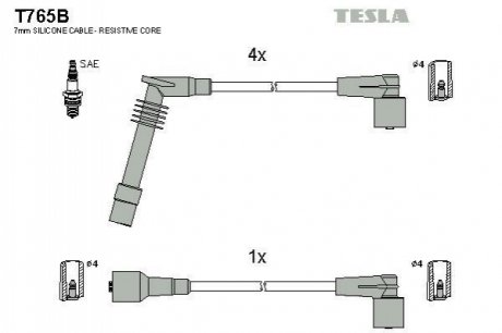 Комплект кабелей зажигания TESLA T765B (фото 1)